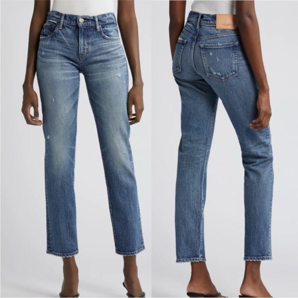 Moussy | Women’s Vintage Skinny Medium Wash Jeans Distressed Blue Denim Mid Rise